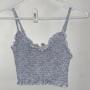 White and blue floral crop top